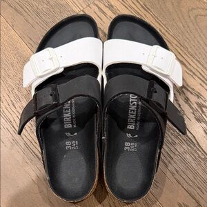 Birkenstock Two-Tone Black & White Double Buckle Slides